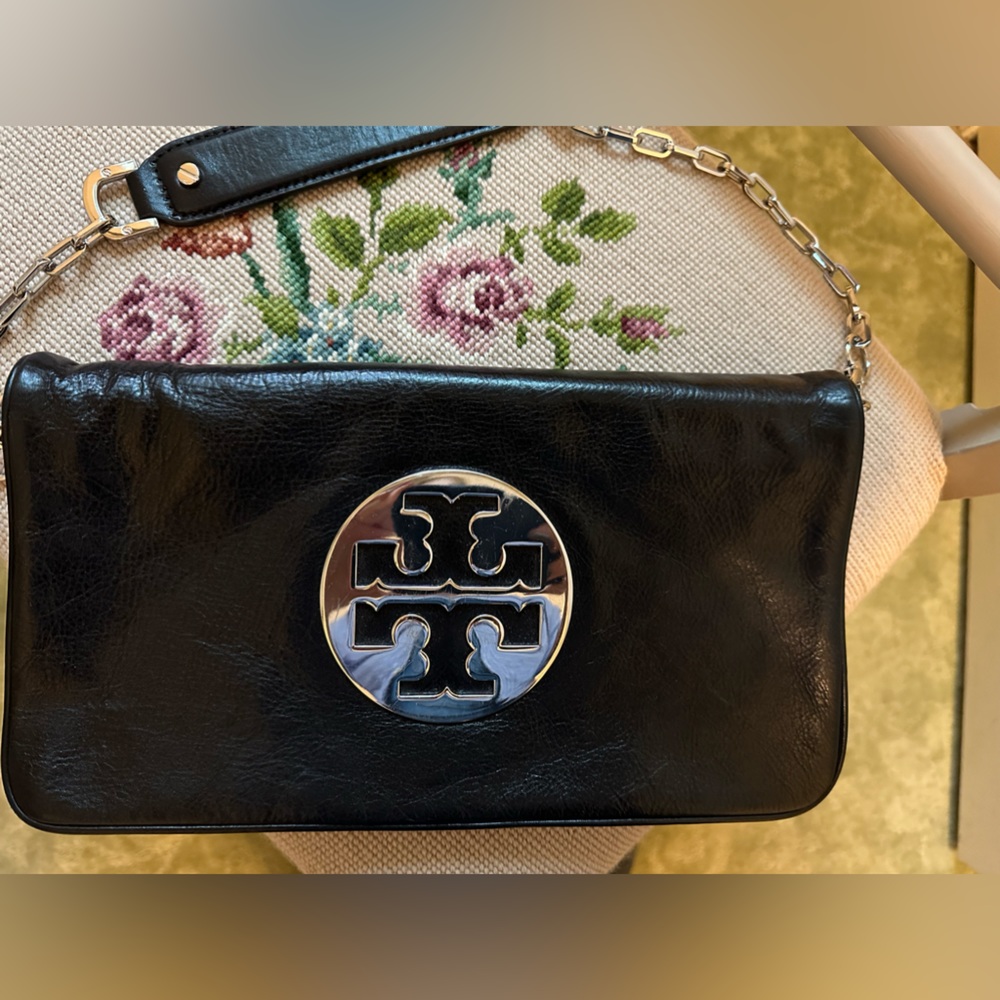 Tory Burch black leather clutch